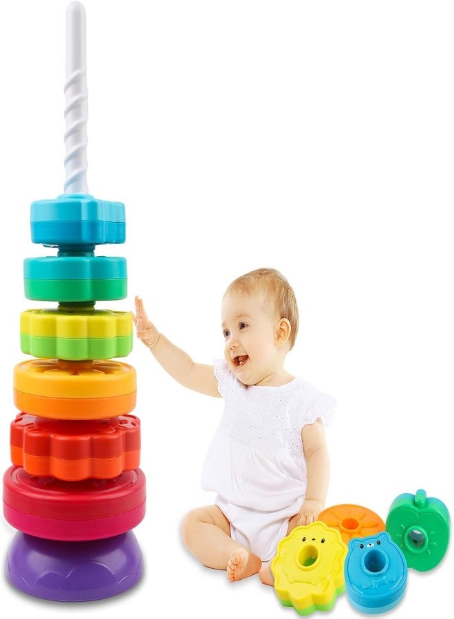 Cable World Baby Spinning Stacking Toys for Toddlers 1-3, Rainbow Ring Stacker Montessori Toys for Babies, 1 2 3 One Year Old Girl Boy Christmas Birthday Gifts, Autism Sensory Learning Toy - Image 1
